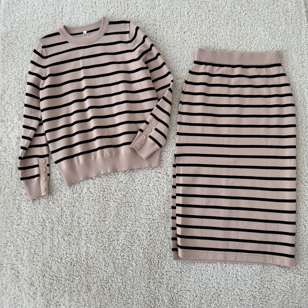 Anrabess Striped Sweater and Skirt Set